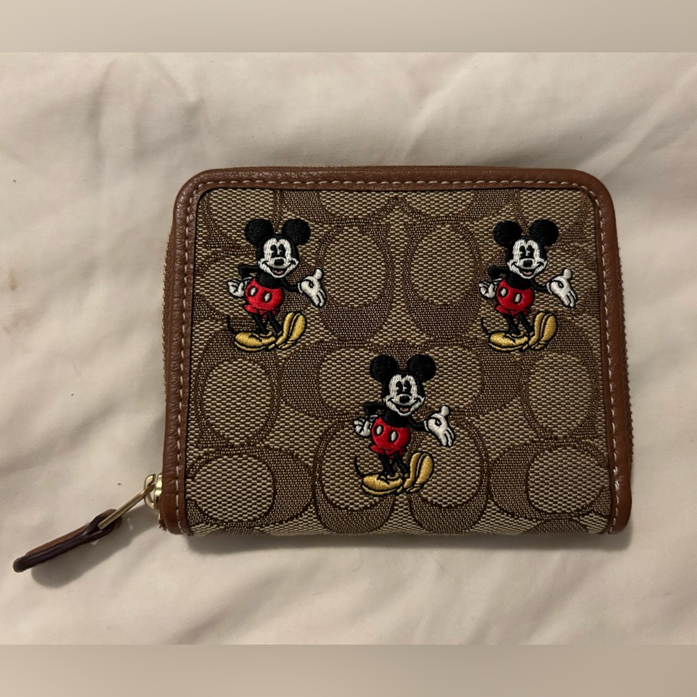 Disney X Coach Small Zip Wallet In Signature Jacquard With Mickey Mouse Print